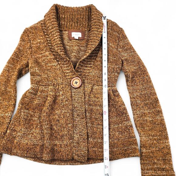 In Stitches Wool Blend Cardigan Wood Buttons Chunky Cozy Brown Womens Small - Picture 10 of 11
